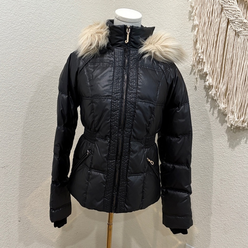 Juicy Couture Black Puffer Jacket with Faux Fur Trim